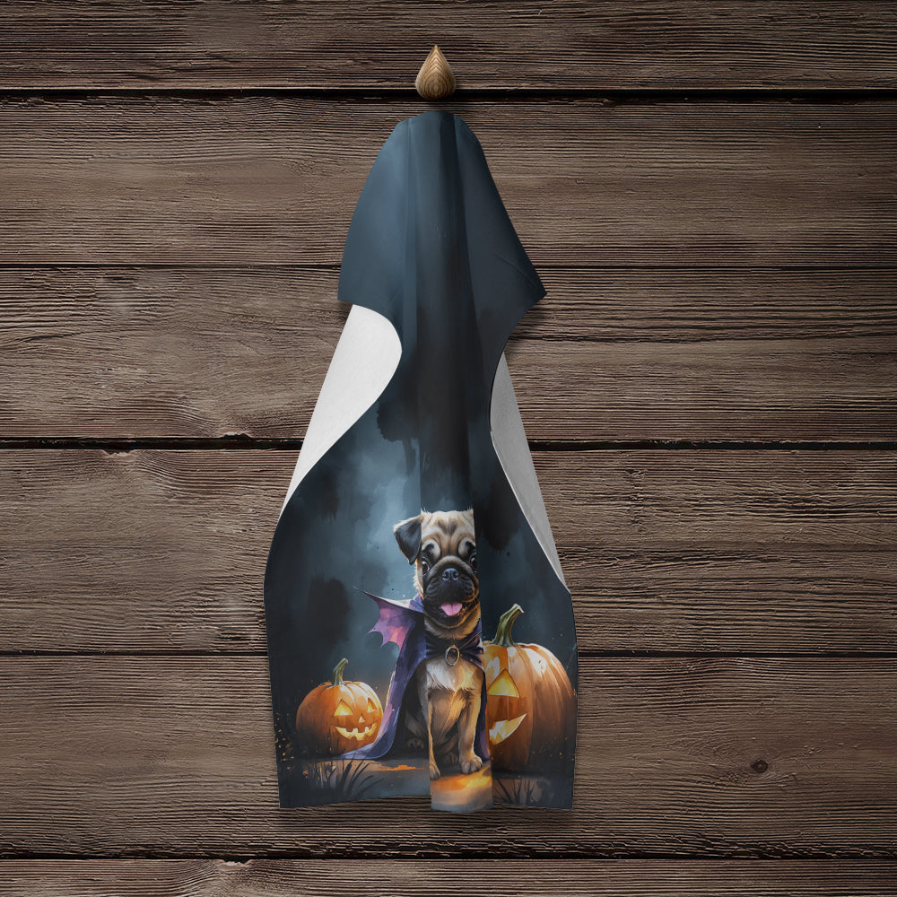 Pug Puppy Halloween Kitchen Towel Velour Plush Front and Cotton Loop Back Machine Washable