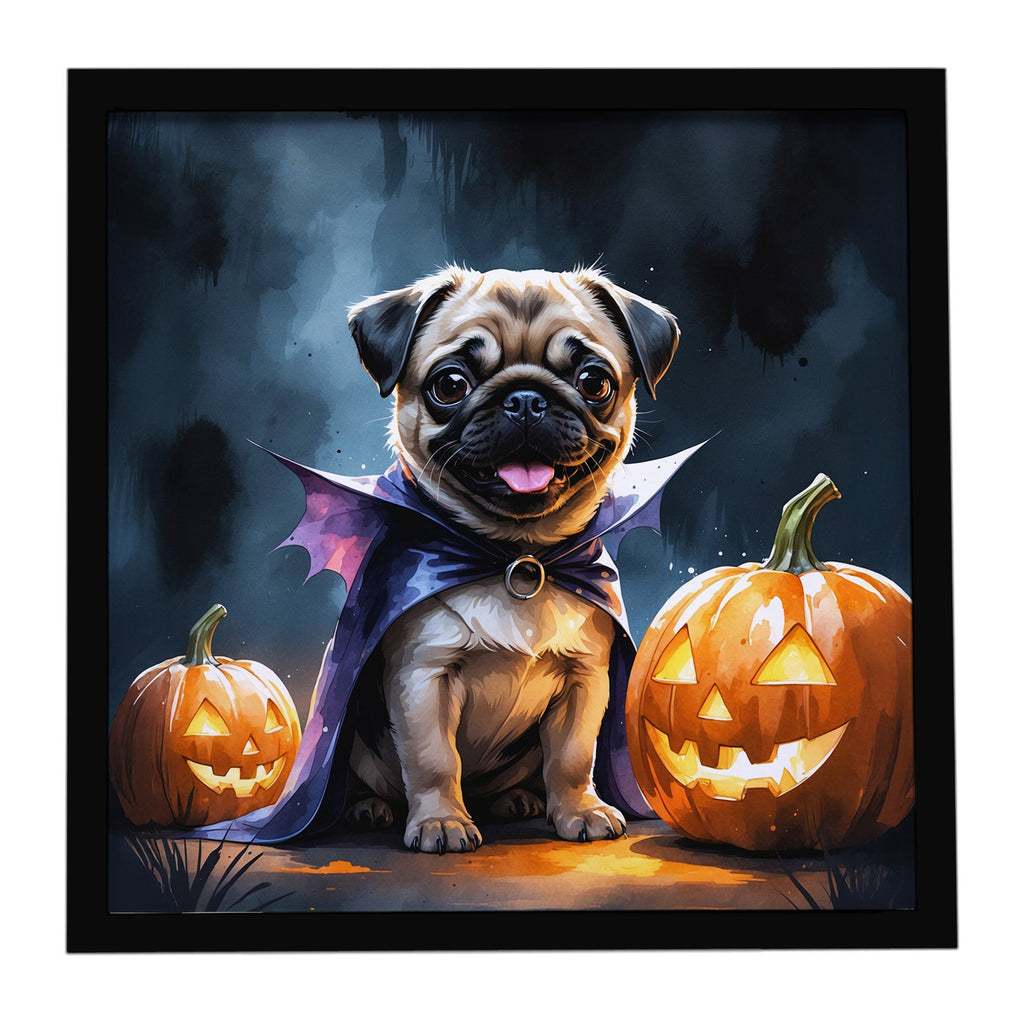 Pug Puppy Halloween Framed Metal Print Bathroom, Kitchen, Office, Home Decor Wall Art Ready to Hang, Square, 8X8