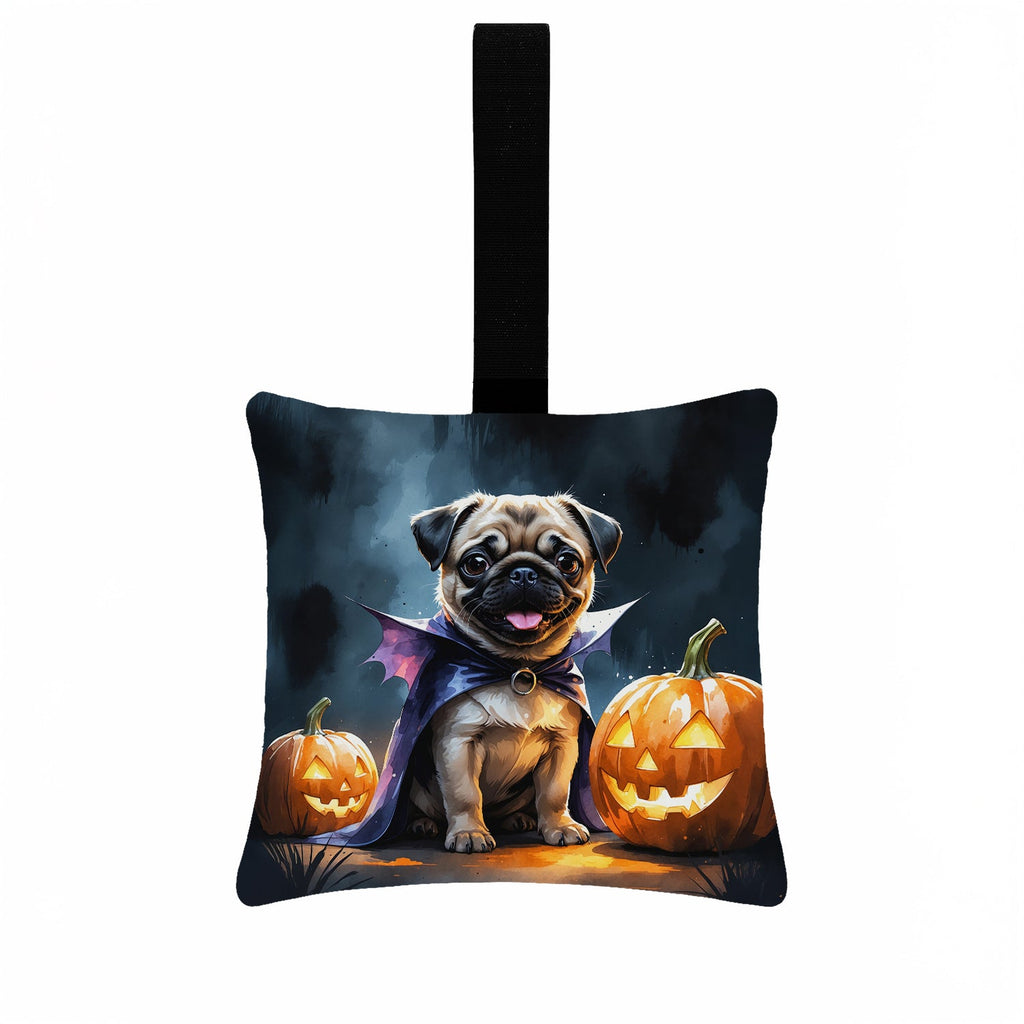 Pug Puppy Halloween Hanging Square Fabric Ornament 3.5 × 3.5 Decorative Door-Knob & Tree Hanger, Soft Fabric