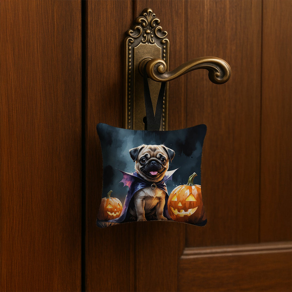 Pug Puppy Halloween Hanging Square Fabric Ornament 3.5 × 3.5 Decorative Door-Knob & Tree Hanger, Soft Fabric