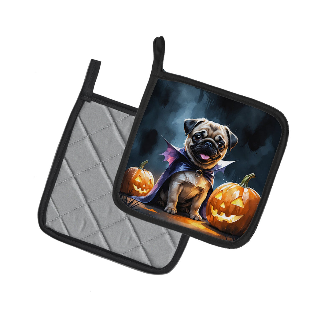 Pug Puppy Halloween Pot Holder Set of 2 Heat Resistant Quilted Hot Pads 7.5 x 7.5 Inch, Insulated Kitchen Trivets for Cooking & Baking
