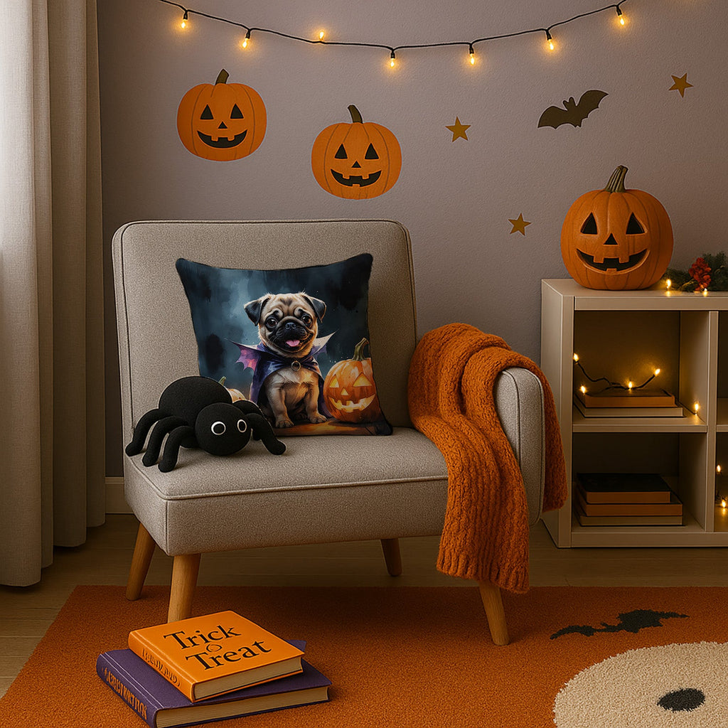 Pug Puppy Halloween Decorative Throw Pillow 14x14 Indoor Outdoor Accent Cushion, Fabric Cover with Insert for Sofa, Bed, Porch & Living Room
