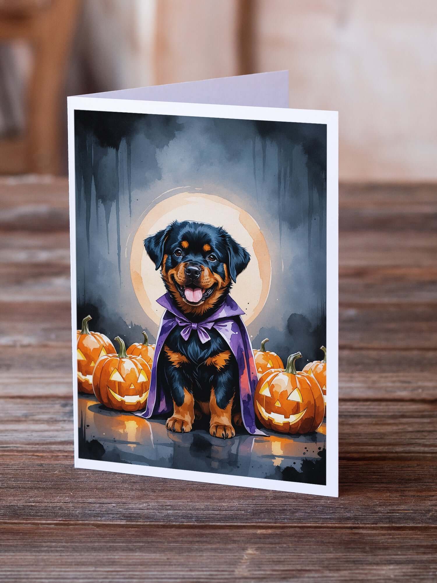 Rottweiler Puppy Halloween Greeting Cards Pack of 8 Blank Cards with Envelopes Whimsical A7 Size 5x7