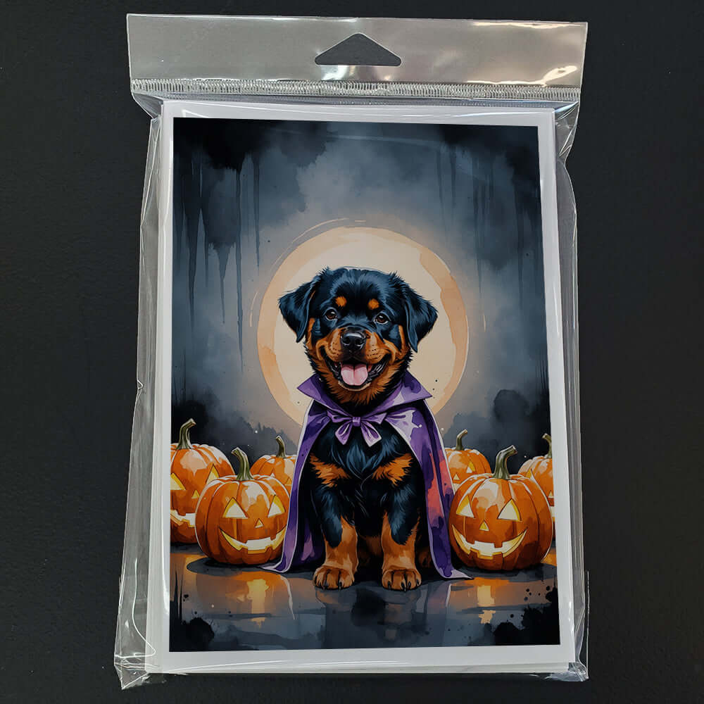 Rottweiler Puppy Halloween Greeting Cards Pack of 8 Blank Cards with Envelopes Whimsical A7 Size 5x7