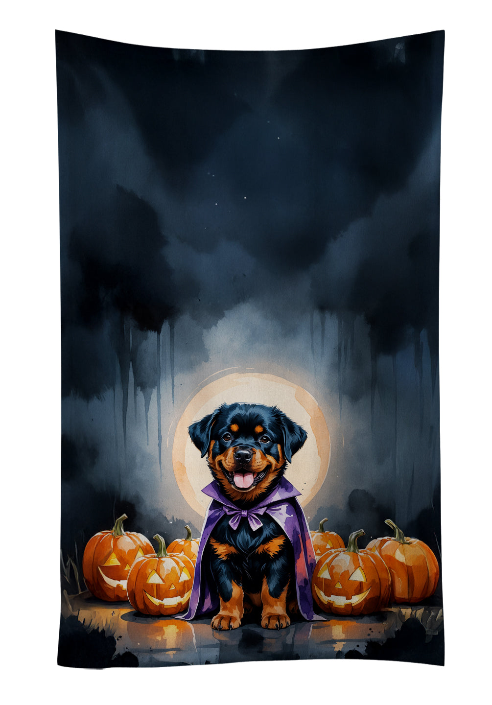 Rottweiler Puppy Halloween Kitchen Towel Velour Plush Front and Cotton Loop Back Machine Washable