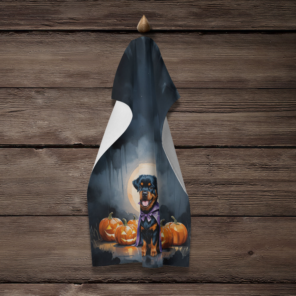 Rottweiler Puppy Halloween Kitchen Towel Velour Plush Front and Cotton Loop Back Machine Washable