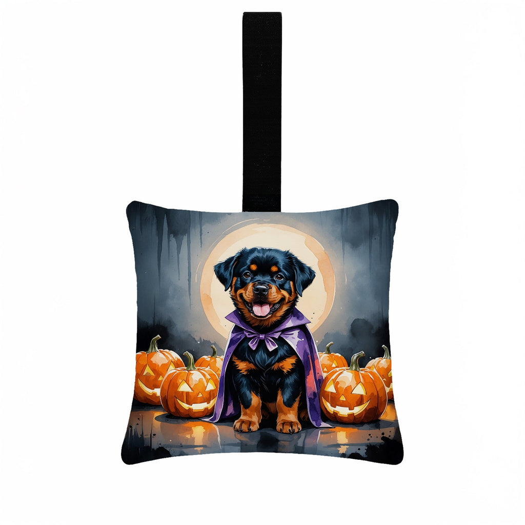 Rottweiler Puppy Halloween Hanging Square Fabric Ornament 3.5 × 3.5 Decorative Door-Knob & Tree Hanger, Soft Fabric