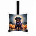 Rottweiler Puppy Halloween Hanging Square Fabric Ornament 3.5 × 3.5 Decorative Door-Knob & Tree Hanger, Soft Fabric