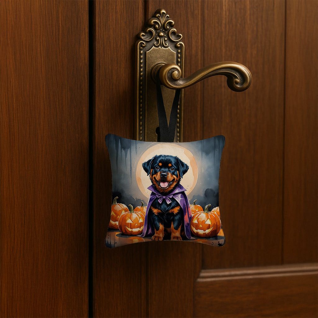 Rottweiler Puppy Halloween Hanging Square Fabric Ornament 3.5 × 3.5 Decorative Door-Knob & Tree Hanger, Soft Fabric