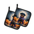 Rottweiler Puppy Halloween Pot Holder Set of 2 Heat Resistant Quilted Hot Pads 7.5 x 7.5 Inch, Insulated Kitchen Trivets for Cooking & Baking