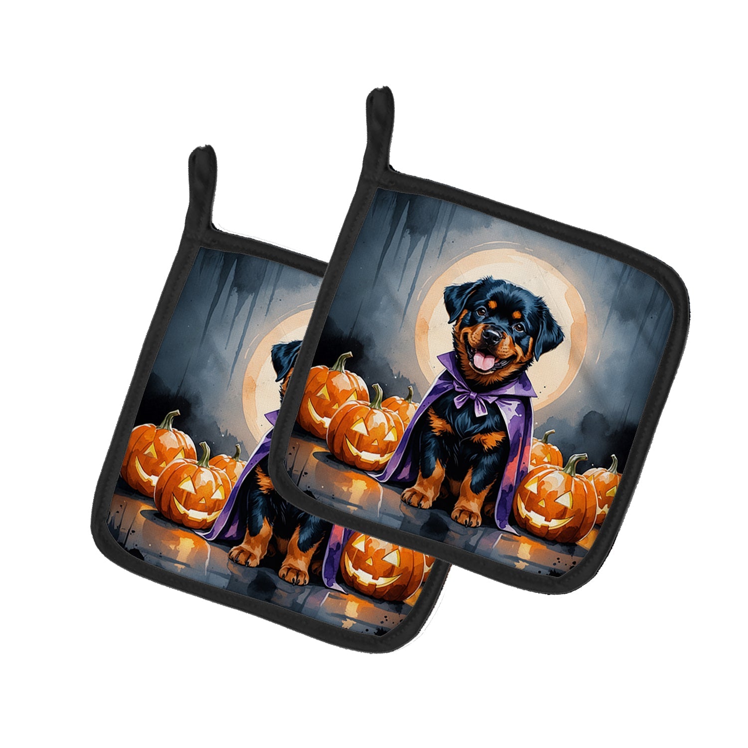 Rottweiler Puppy Halloween Pot Holder Set of 2 Heat Resistant Quilted Hot Pads 7.5 x 7.5 Inch, Insulated Kitchen Trivets for Cooking & Baking