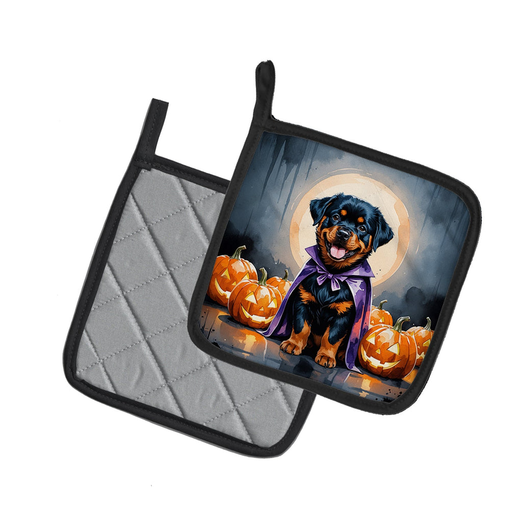 Rottweiler Puppy Halloween Pot Holder Set of 2 Heat Resistant Quilted Hot Pads 7.5 x 7.5 Inch, Insulated Kitchen Trivets for Cooking & Baking