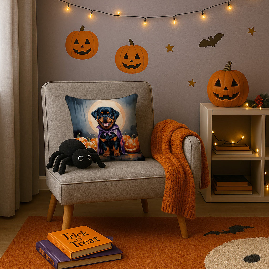 Rottweiler Puppy Halloween Decorative Throw Pillow 14x14 Indoor Outdoor Accent Cushion, Fabric Cover with Insert for Sofa, Bed, Porch & Living Room