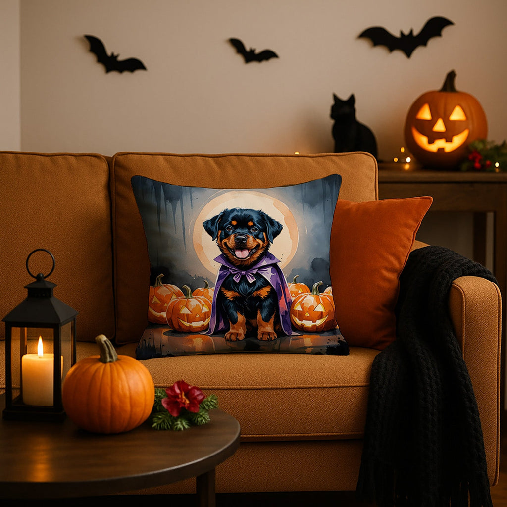 Rottweiler Puppy Halloween Decorative Throw Pillow 18x18 Indoor Outdoor Accent Cushion, Fabric Cover with Insert for Sofa, Bed, Porch & Living Room