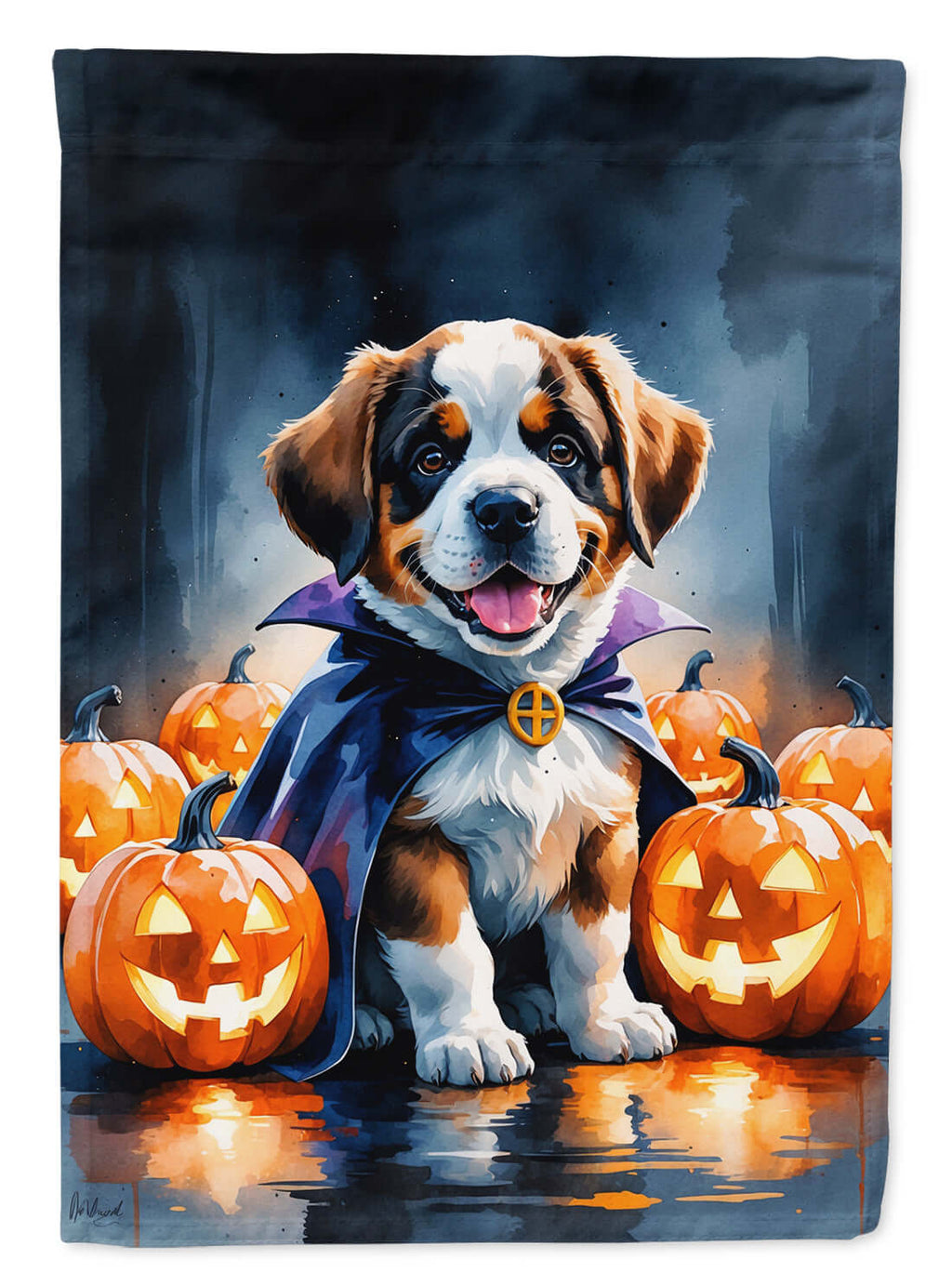 Saint Bernard Puppy Halloween House Flag 28x40 Porch Sleeve Pole Decorative Outside Yard Banner Artwork Wall Hanging, Polyester