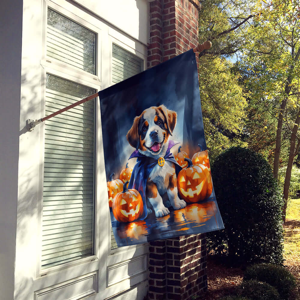 Saint Bernard Puppy Halloween House Flag 28x40 Porch Sleeve Pole Decorative Outside Yard Banner Artwork Wall Hanging, Polyester