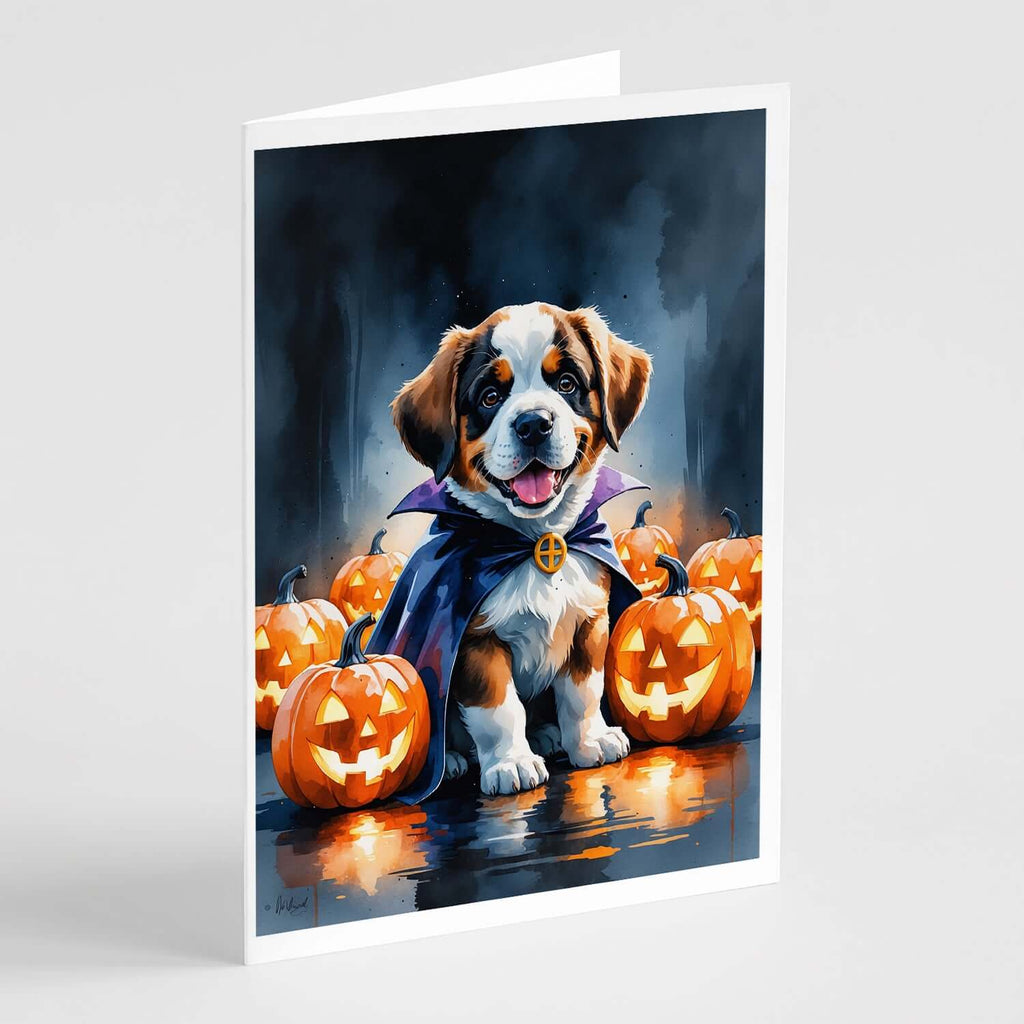 Saint Bernard Puppy Halloween Greeting Cards Pack of 8 Blank Cards with Envelopes Whimsical A7 Size 5x7