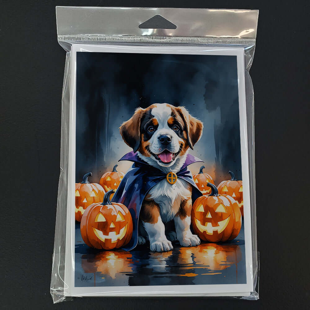 Saint Bernard Puppy Halloween Greeting Cards Pack of 8 Blank Cards with Envelopes Whimsical A7 Size 5x7