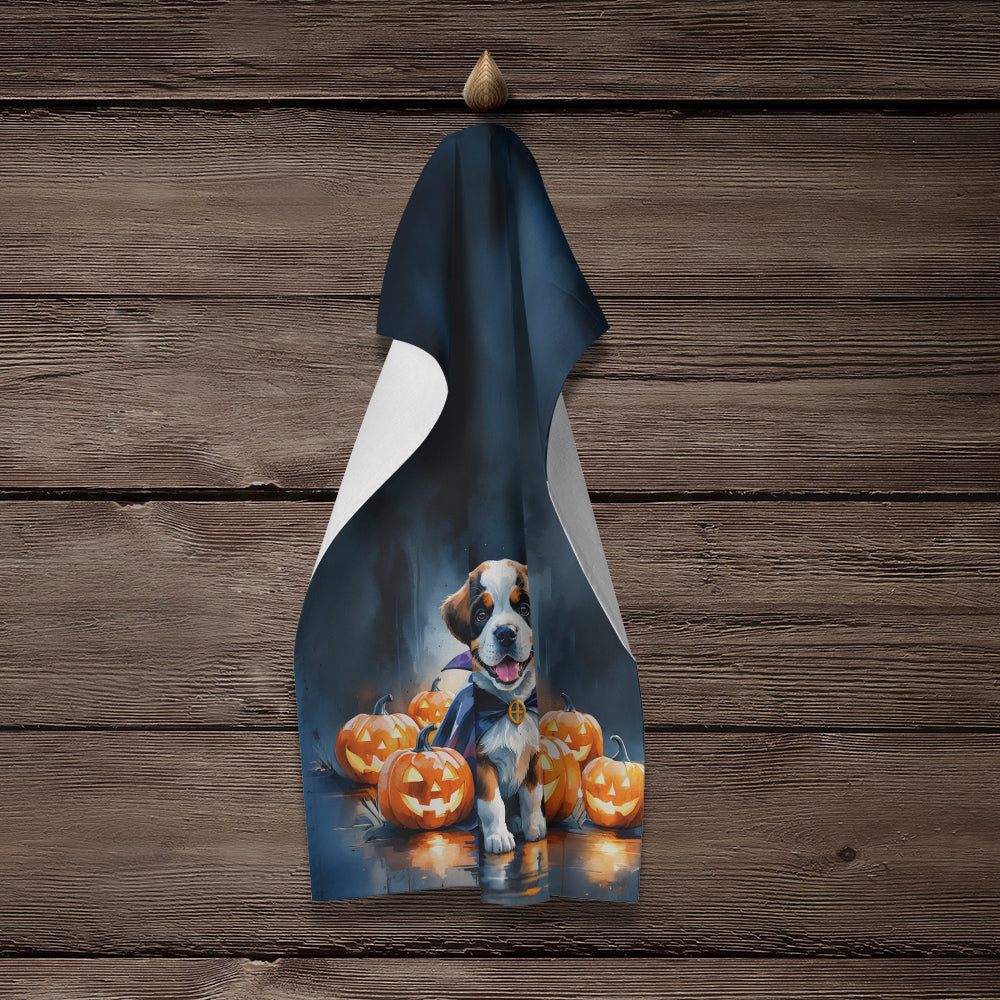 Saint Bernard Puppy Halloween Kitchen Towel Velour Plush Front and Cotton Loop Back Machine Washable