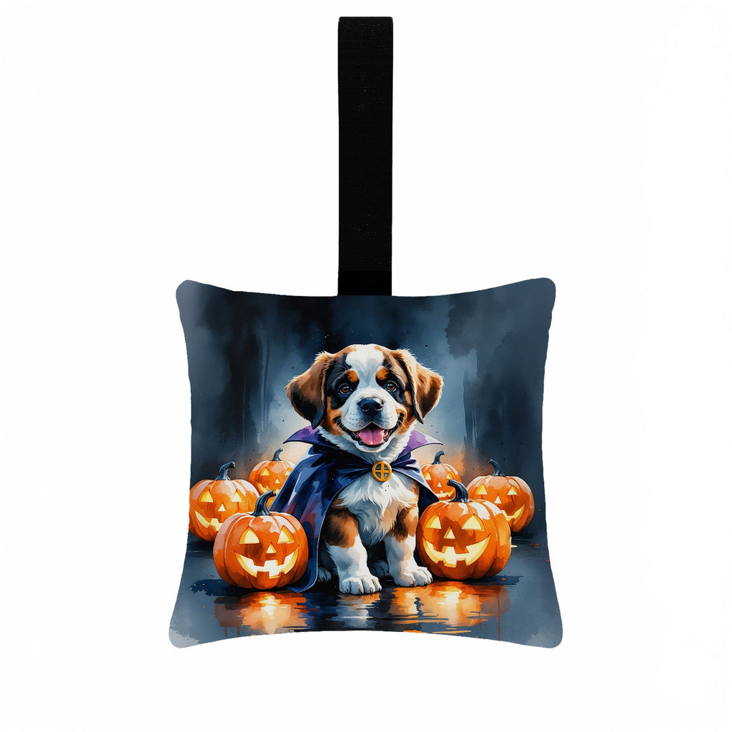 Saint Bernard Puppy Halloween Hanging Square Fabric Ornament 3.5 × 3.5 Decorative Door-Knob & Tree Hanger, Soft Fabric