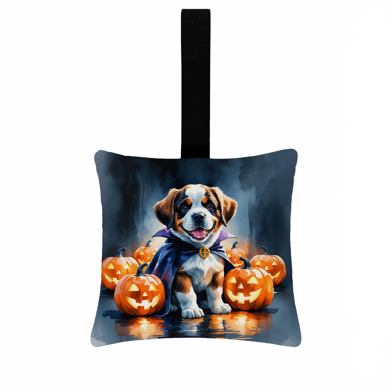 Saint Bernard Puppy Halloween Hanging Square Fabric Ornament 3.5 × 3.5 Decorative Door-Knob & Tree Hanger, Soft Fabric