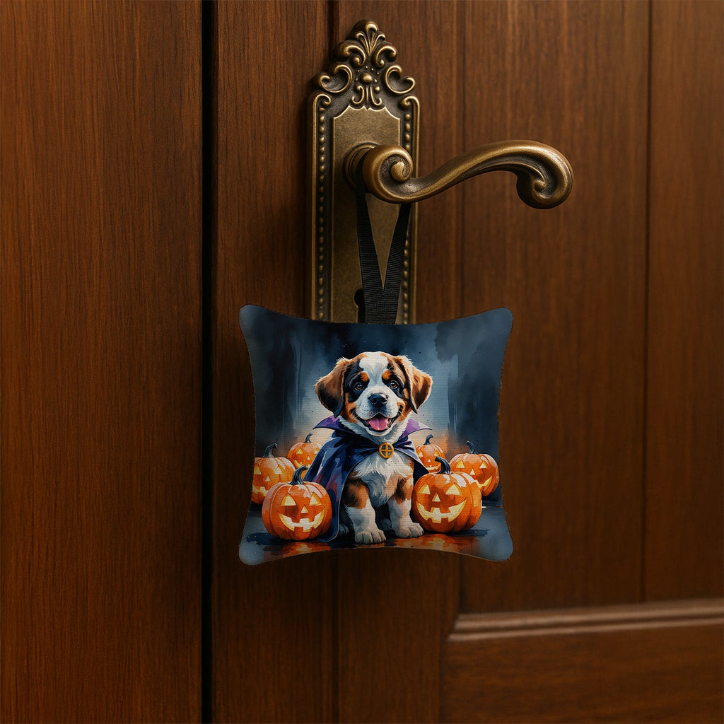 Saint Bernard Puppy Halloween Hanging Square Fabric Ornament 3.5 × 3.5 Decorative Door-Knob & Tree Hanger, Soft Fabric
