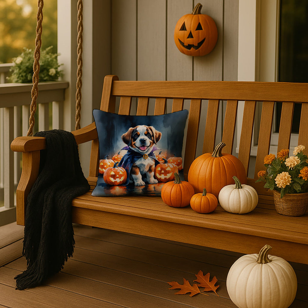 Saint Bernard Puppy Halloween Decorative Throw Pillow 14x14 Indoor Outdoor Accent Cushion, Fabric Cover with Insert for Sofa, Bed, Porch & Living Room