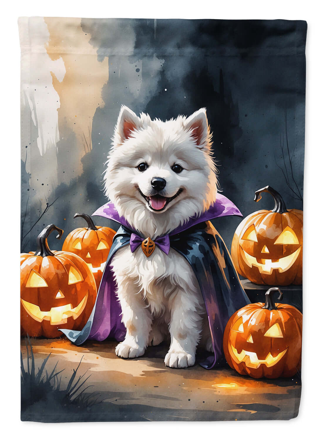 Samoyed Puppy Halloween House Flag 28x40 Porch Sleeve Pole Decorative Outside Yard Banner Artwork Wall Hanging, Polyester