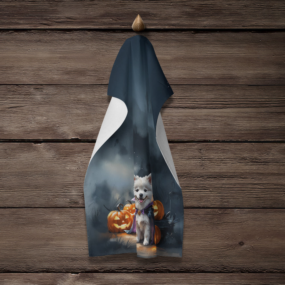 Samoyed Puppy Halloween Kitchen Towel Velour Plush Front and Cotton Loop Back Machine Washable