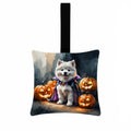 Samoyed Puppy Halloween Hanging Square Fabric Ornament 3.5 × 3.5 Decorative Door-Knob & Tree Hanger, Soft Fabric