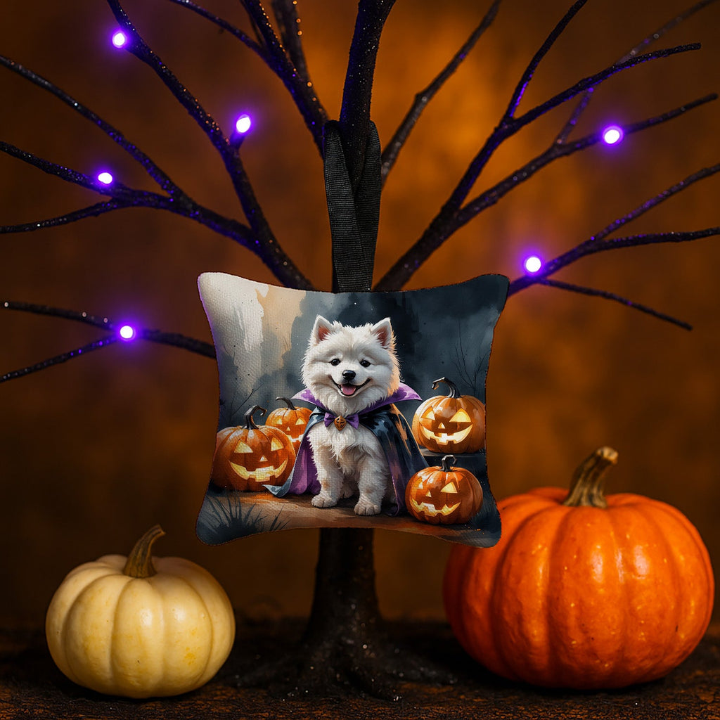Samoyed Puppy Halloween Hanging Square Fabric Ornament 3.5 × 3.5 Decorative Door-Knob & Tree Hanger, Soft Fabric