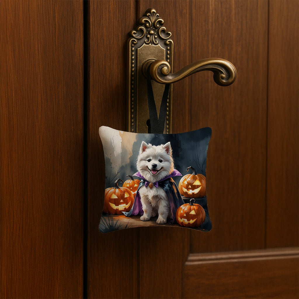 Samoyed Puppy Halloween Hanging Square Fabric Ornament 3.5 × 3.5 Decorative Door-Knob & Tree Hanger, Soft Fabric