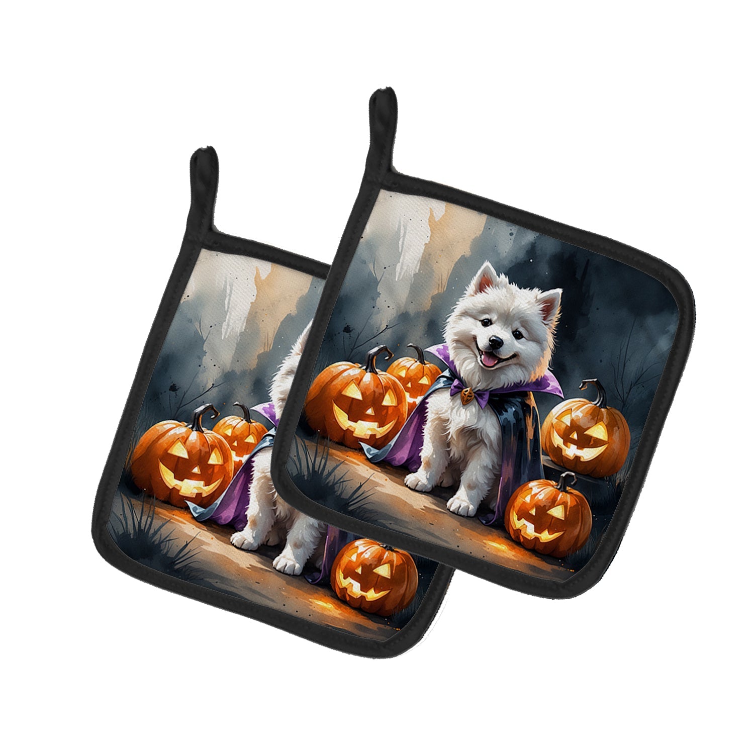 Samoyed Puppy Halloween Pot Holder Set of 2 Heat Resistant Quilted Hot Pads 7.5 x 7.5 Inch, Insulated Kitchen Trivets for Cooking & Baking