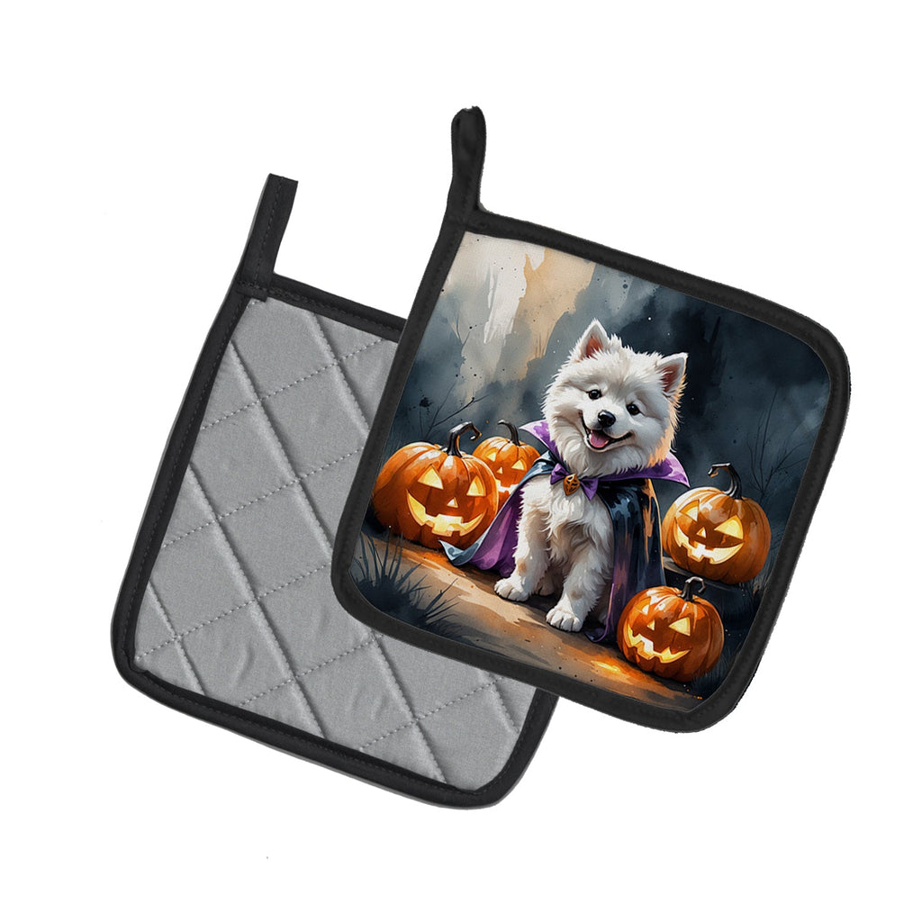 Samoyed Puppy Halloween Pot Holder Set of 2 Heat Resistant Quilted Hot Pads 7.5 x 7.5 Inch, Insulated Kitchen Trivets for Cooking & Baking