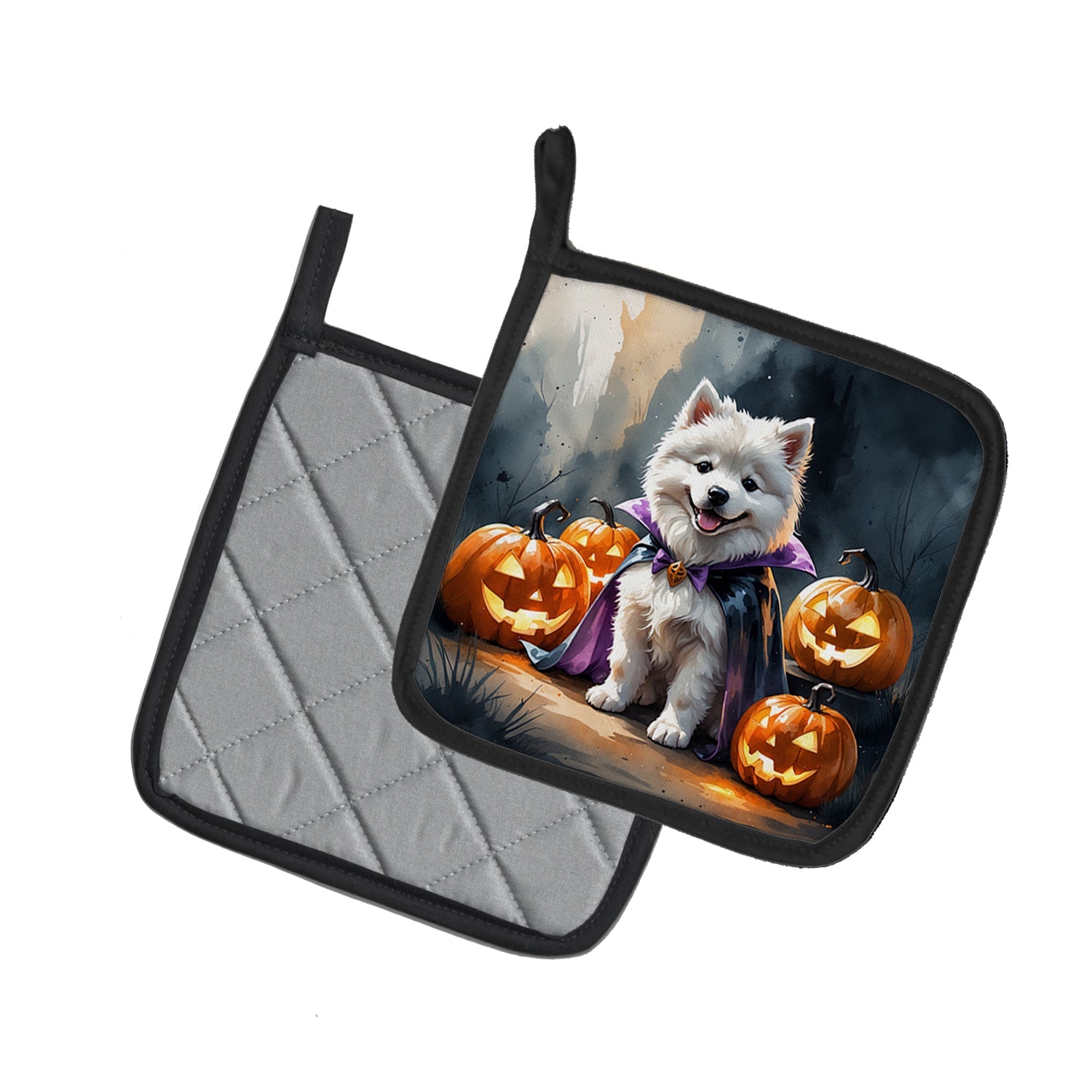 Samoyed Puppy Halloween Pot Holder Set of 2 Heat Resistant Quilted Hot Pads 7.5 x 7.5 Inch, Insulated Kitchen Trivets for Cooking & Baking