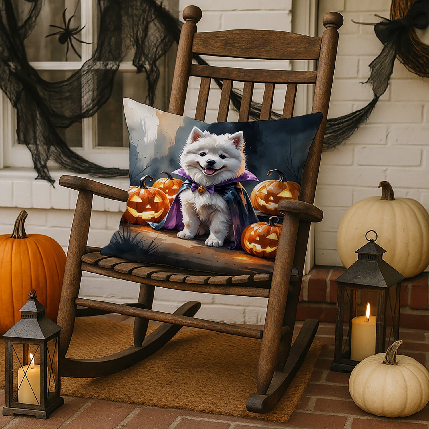 Samoyed Puppy Halloween Decorative Throw Pillow 18x18 Indoor Outdoor Accent Cushion, Fabric Cover with Insert for Sofa, Bed, Porch & Living Room