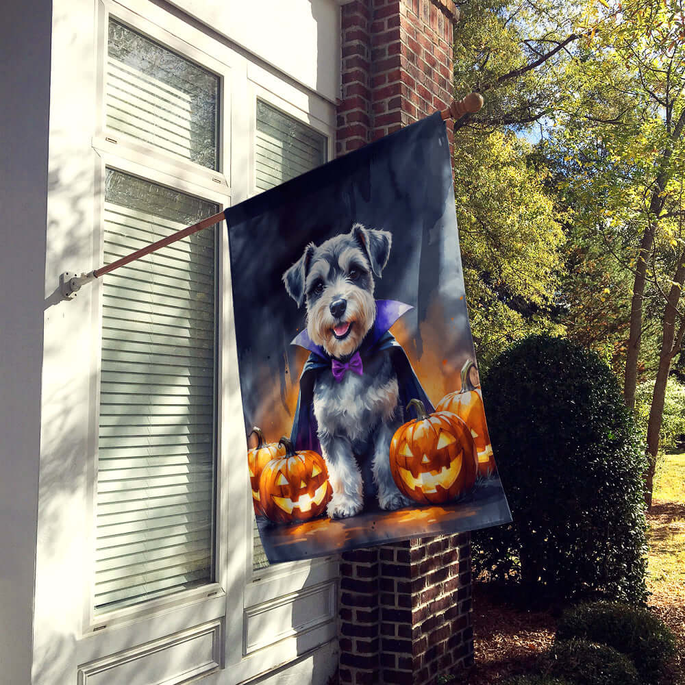 Schnauzer Puppy Halloween House Flag 28x40 Porch Sleeve Pole Decorative Outside Yard Banner Artwork Wall Hanging, Polyester