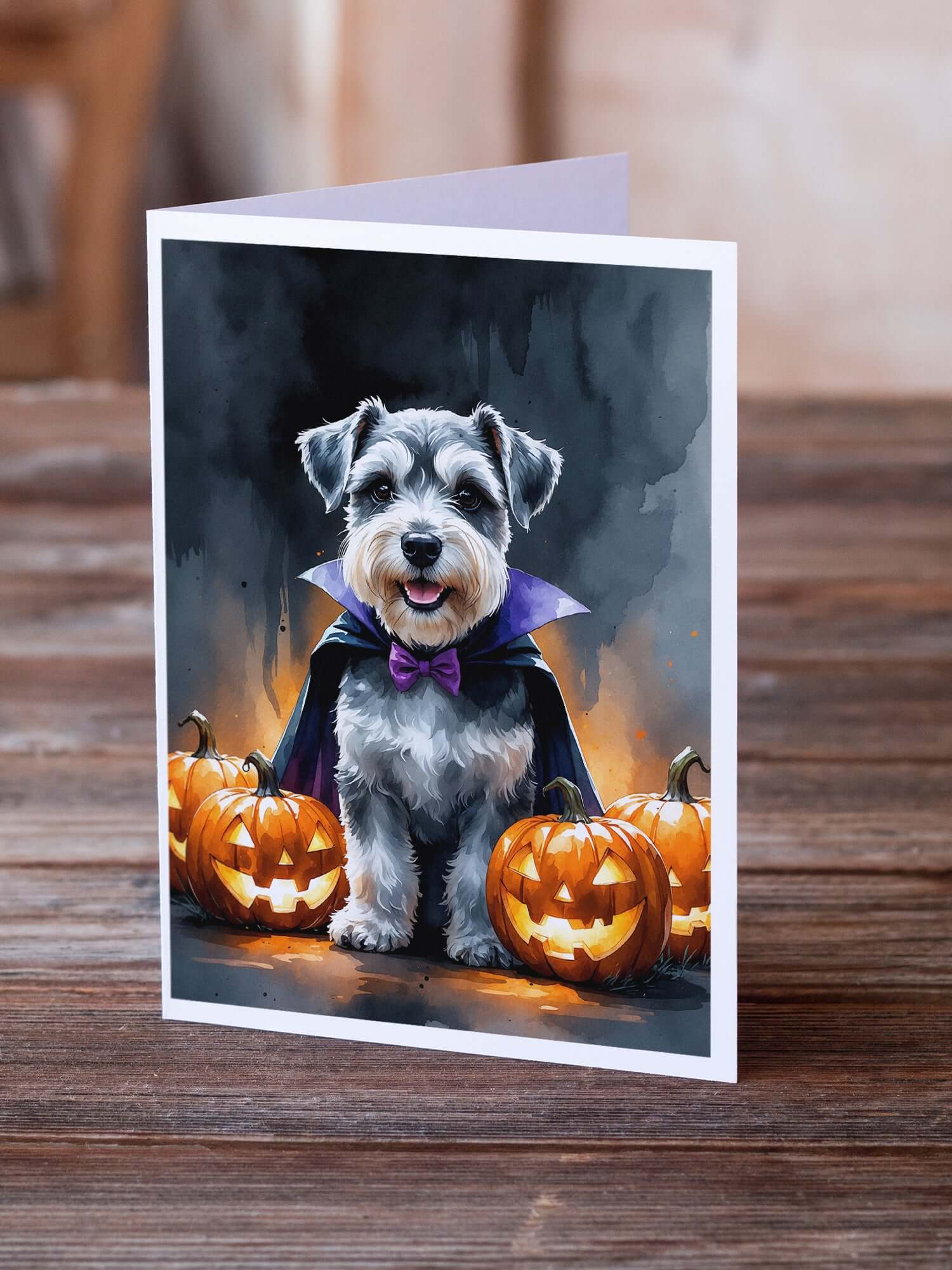 Schnauzer Puppy Halloween Greeting Cards Pack of 8 Blank Cards with Envelopes Whimsical A7 Size 5x7