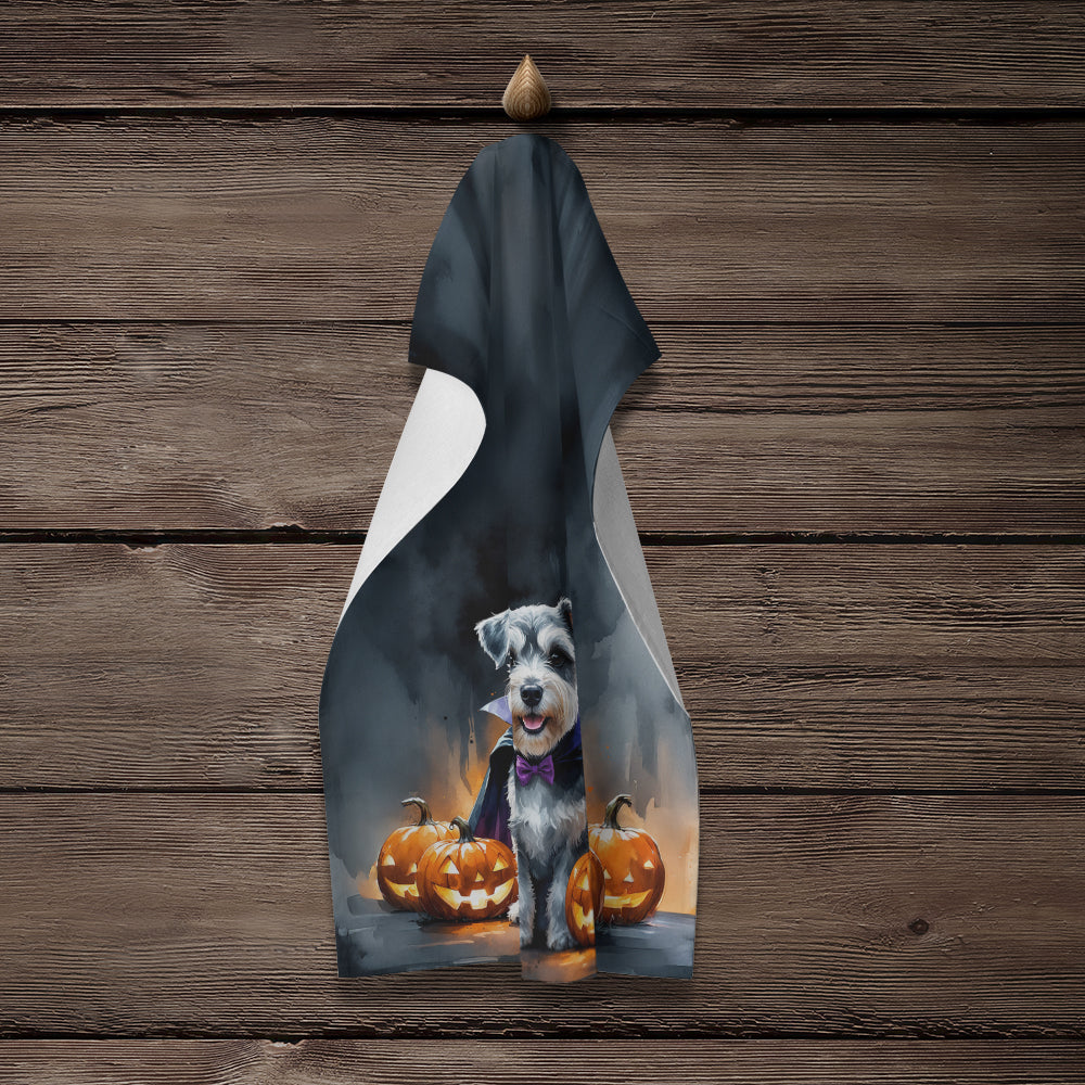 Schnauzer Puppy Halloween Kitchen Towel Velour Plush Front and Cotton Loop Back Machine Washable