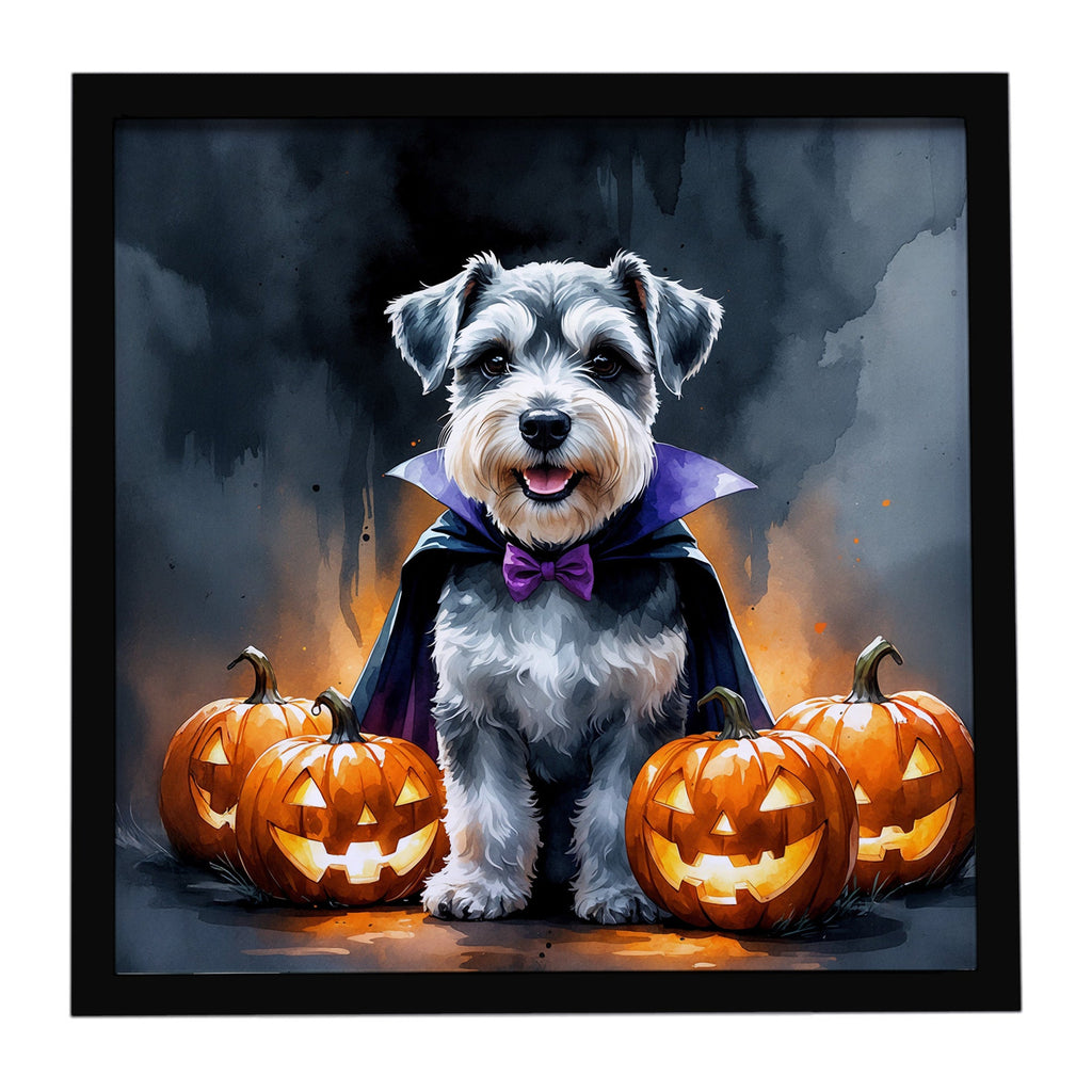 Schnauzer Puppy Halloween Framed Metal Print Bathroom, Kitchen, Office, Home Decor Wall Art Ready to Hang, Square, 8X8