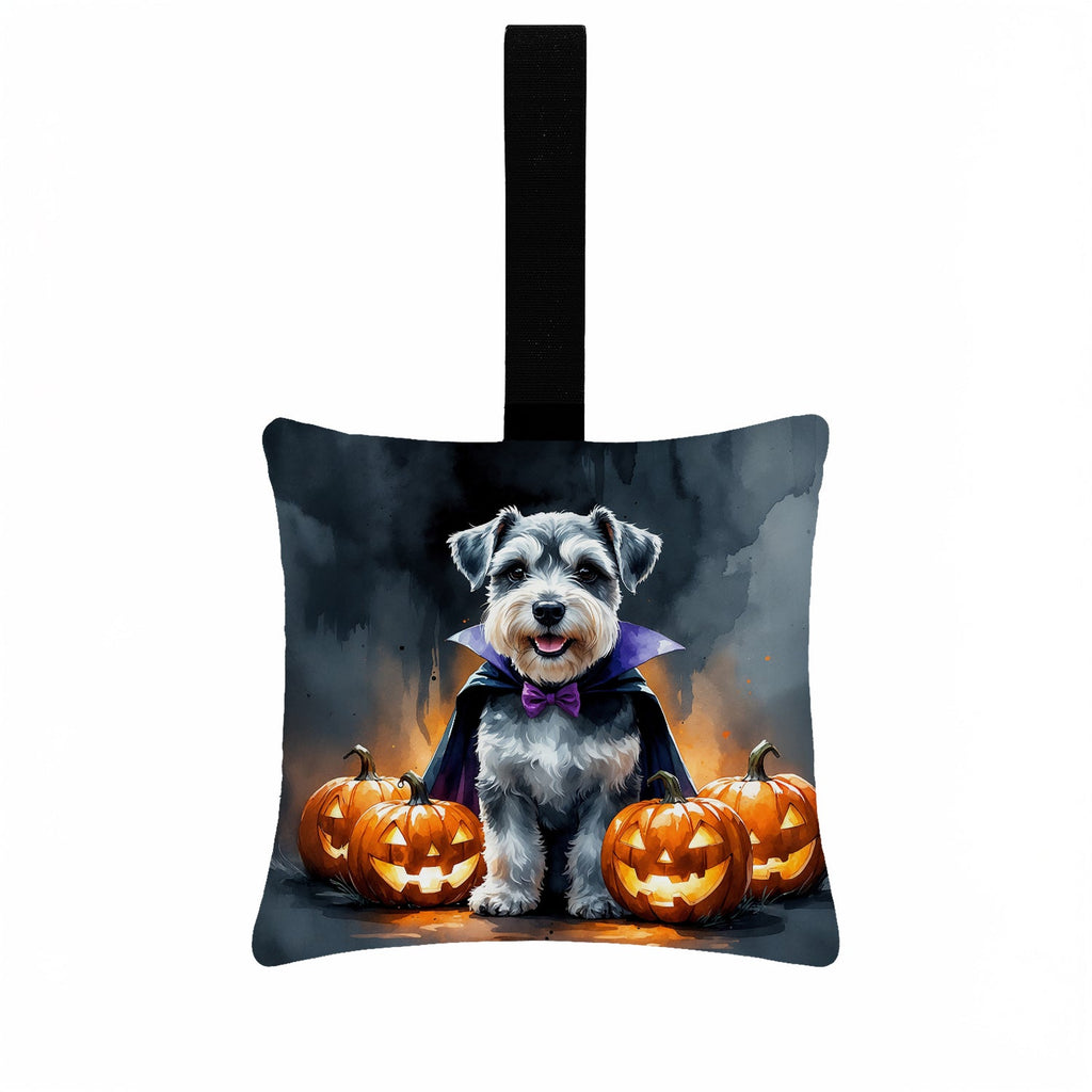 Schnauzer Puppy Halloween Hanging Square Fabric Ornament 3.5 × 3.5 Decorative Door-Knob & Tree Hanger, Soft Fabric