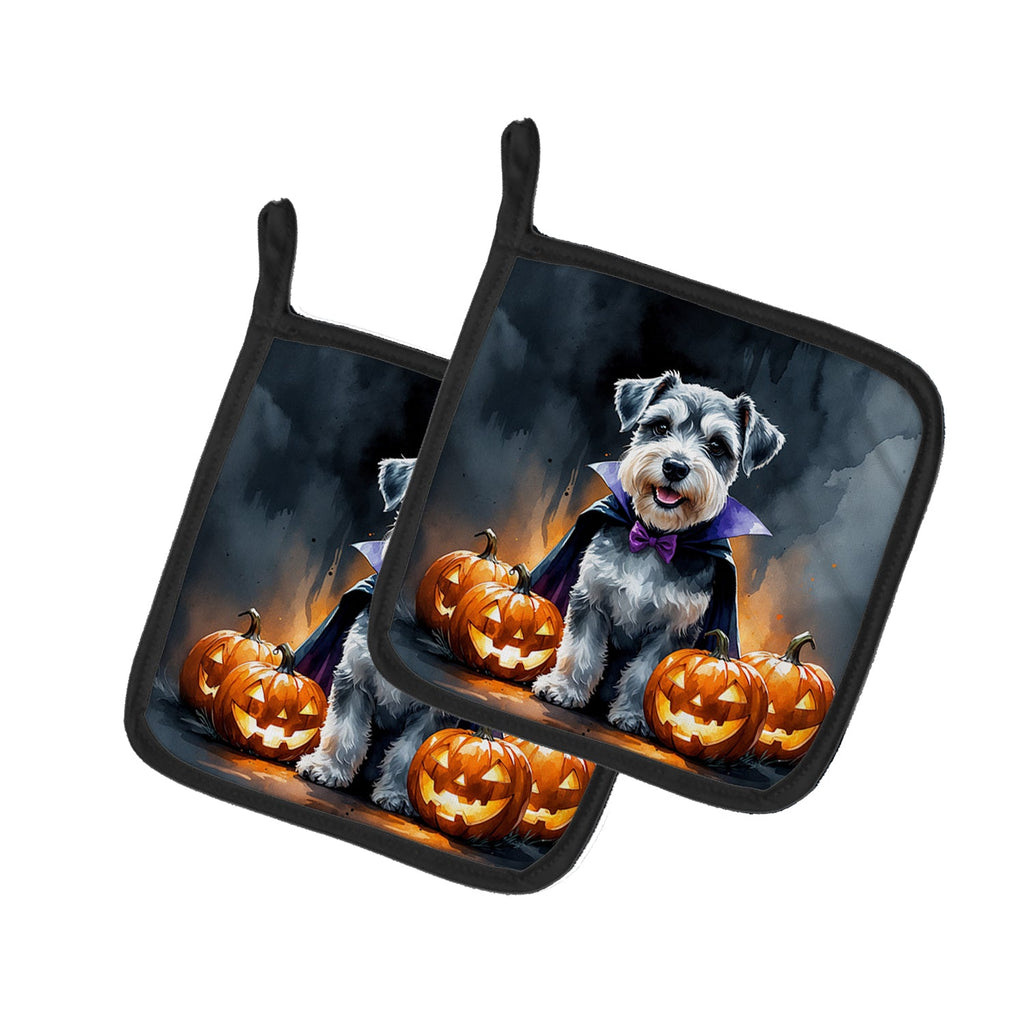 Schnauzer Puppy Halloween Pot Holder Set of 2 Heat Resistant Quilted Hot Pads 7.5 x 7.5 Inch, Insulated Kitchen Trivets for Cooking & Baking
