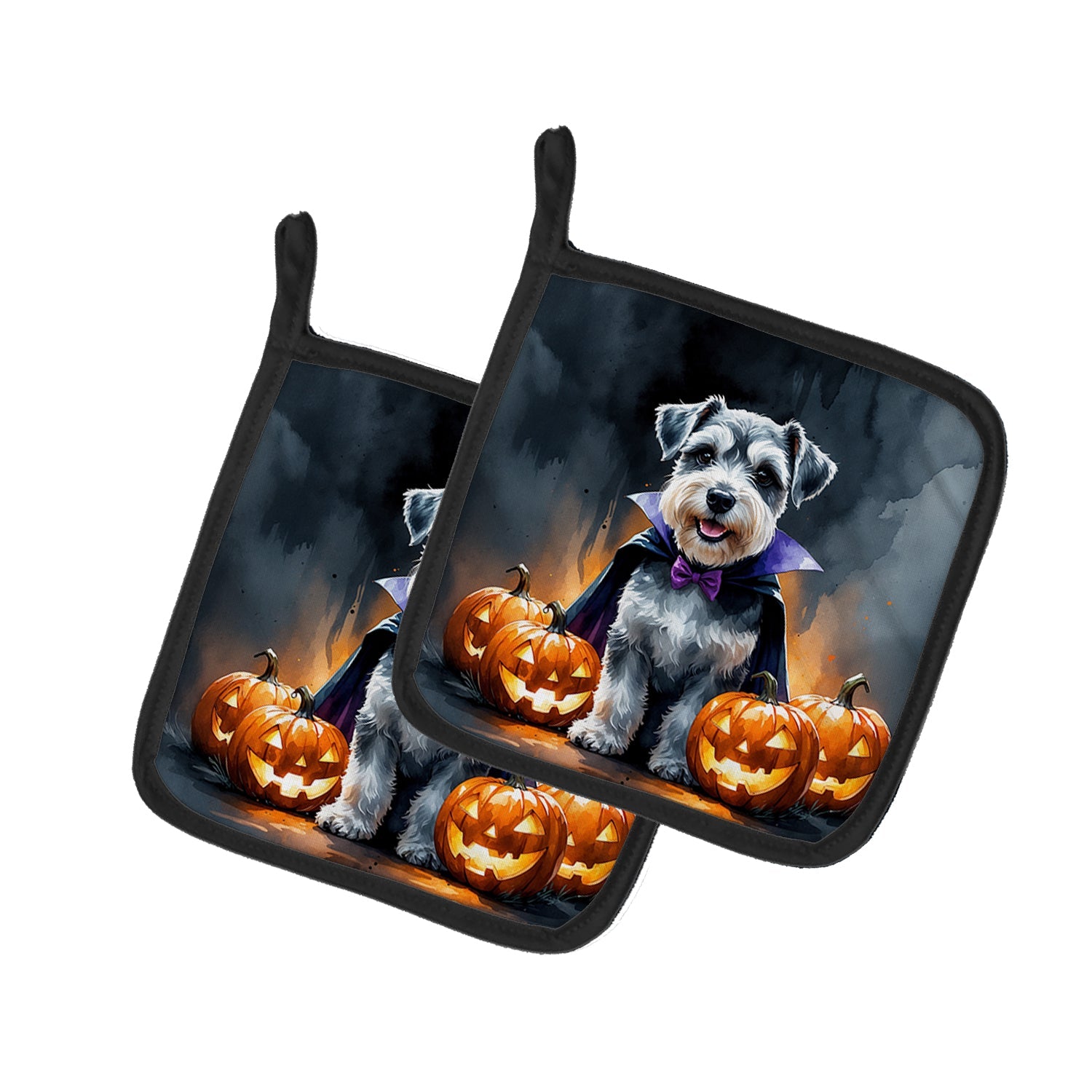 Schnauzer Puppy Halloween Pot Holder Set of 2 Heat Resistant Quilted Hot Pads 7.5 x 7.5 Inch, Insulated Kitchen Trivets for Cooking & Baking