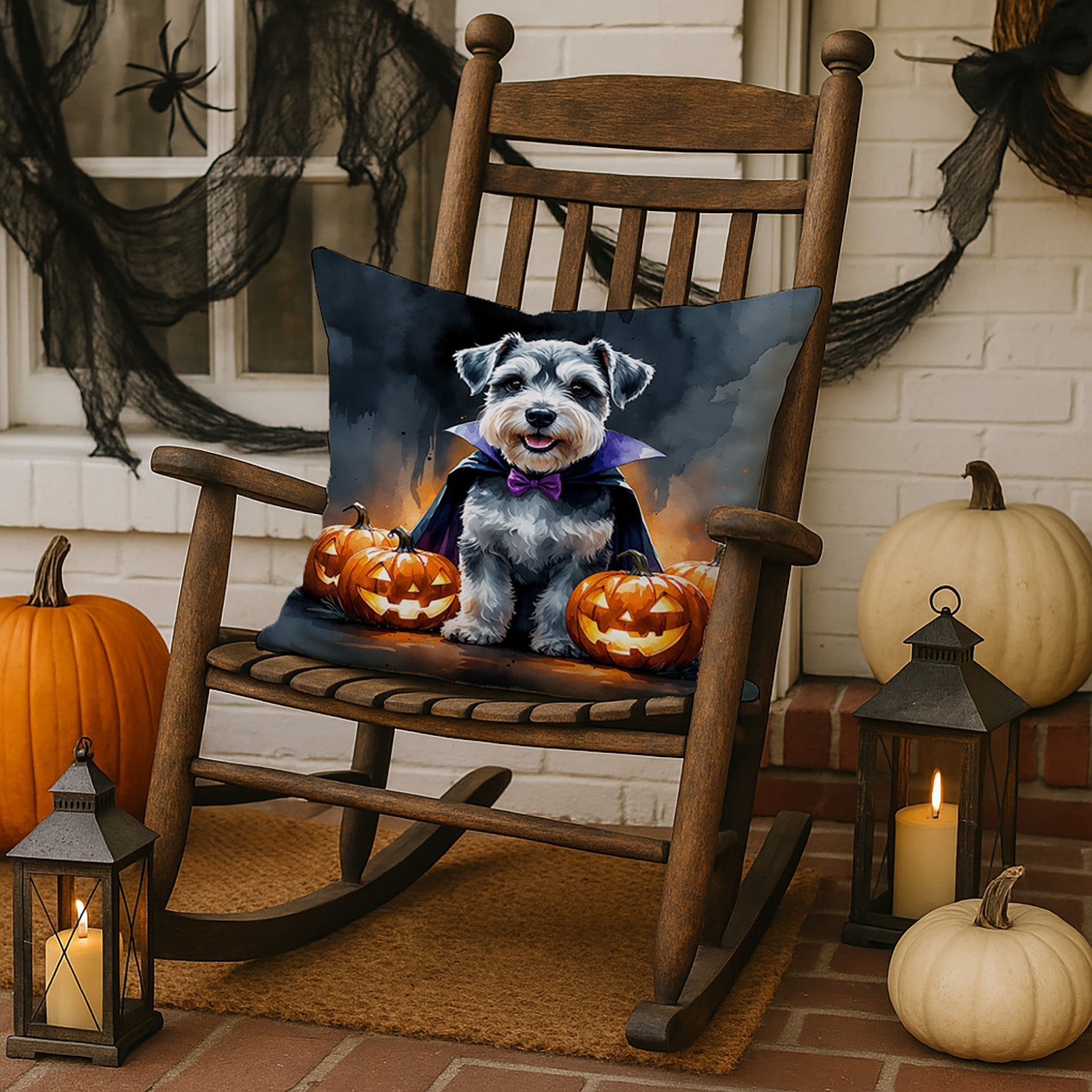 Schnauzer Puppy Halloween Decorative Throw Pillow 18x18 Indoor Outdoor Accent Cushion, Fabric Cover with Insert for Sofa, Bed, Porch & Living Room