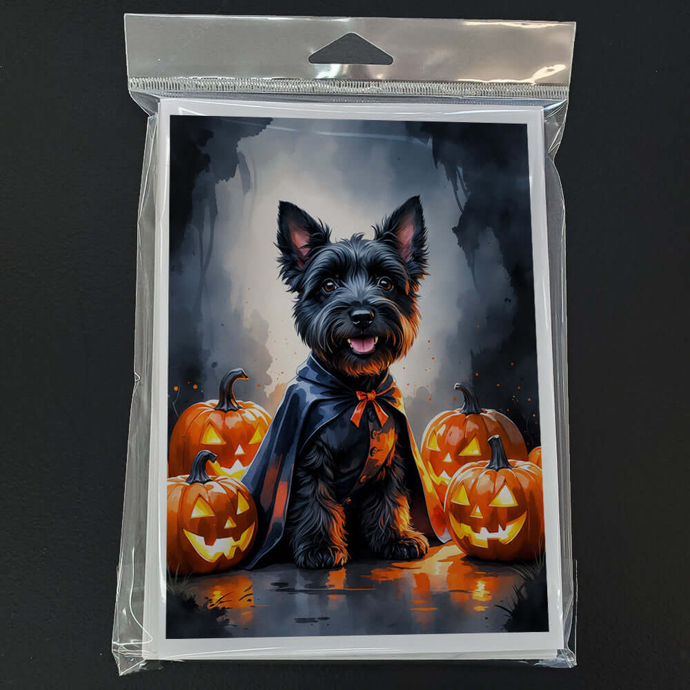 Scottish Terrier Puppy Halloween Greeting Cards Pack of 8 Blank Cards with Envelopes Whimsical A7 Size 5x7