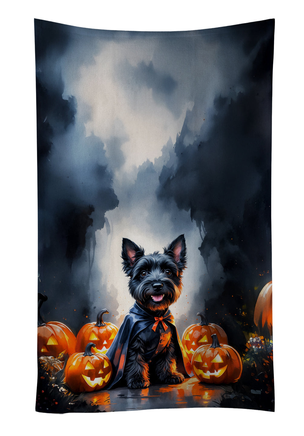Scottish Terrier Puppy Halloween Kitchen Towel Velour Plush Front and Cotton Loop Back Machine Washable