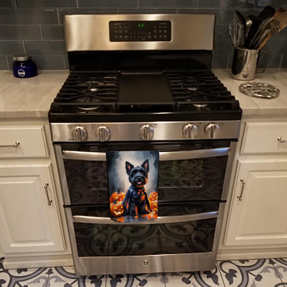 Scottish Terrier Puppy Halloween Kitchen Towel Velour Plush Front and Cotton Loop Back Machine Washable