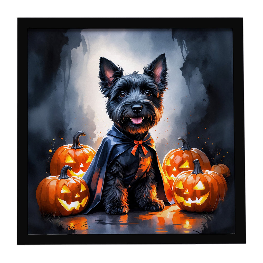 Scottish Terrier Puppy Halloween Framed Metal Print Bathroom, Kitchen, Office, Home Decor Wall Art Ready to Hang, Square, 8X8