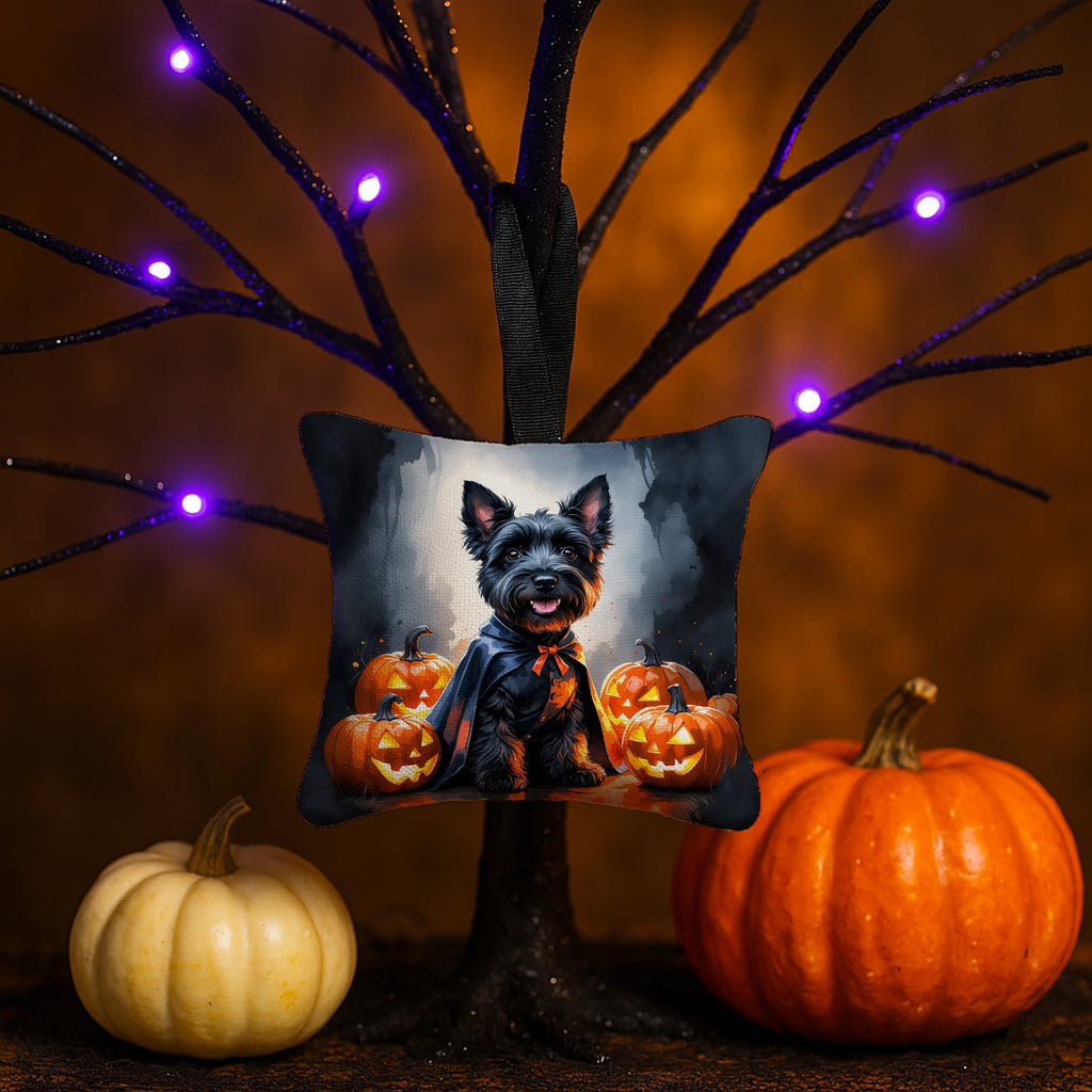 Scottish Terrier Puppy Halloween Hanging Square Fabric Ornament 3.5 × 3.5 Decorative Door-Knob & Tree Hanger, Soft Fabric