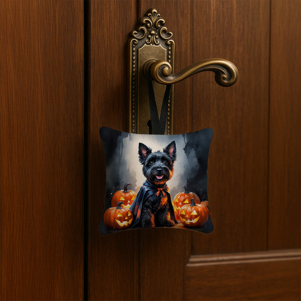Scottish Terrier Puppy Halloween Hanging Square Fabric Ornament 3.5 × 3.5 Decorative Door-Knob & Tree Hanger, Soft Fabric